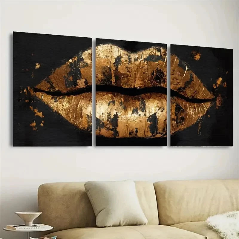 3pcs Luxurious Stylish Golden Black Woman Art Wall Art Set Canvas Framed 50x70cm - High Quality Print 100% Australian Made Wall Canvas Ready to Hang