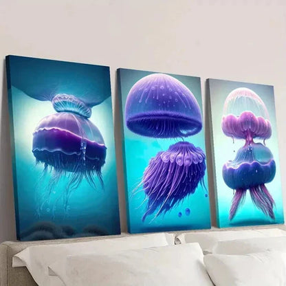 3pcs Jellyfish Decorative Illustrations Wall Art Set Canvas Unframed - High Quality Print 100% Australian Made Wall Canvas