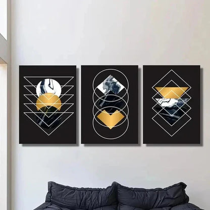3pcs Geometric Golden Circle Triangle Wall Art Canvas Unframed - High Quality Print 100% Australian Made Wall Canvas
