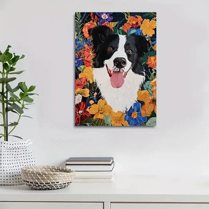 Vibrant Border Collie Dog Colorful Flower Painting 40x60cm Metal Print Ready to Hang - Bella Home Decor