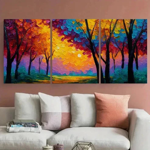 3pcs Abstract Autumn Textured Sunset Wall Art Canvas Unframed - High Quality Print 100% Australian Made Wall Canvas - Bella Home Decor