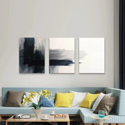 3pcs Minimalist Monochrome Grey Black Abstract Wall Art Set Canvas Framed 50x70cm - High Quality Print 100% Australian Made Wall Canvas Ready to Hang - Bella Home Decor