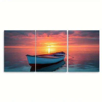 3pcs Sunrise Fisherman'S Boat Design EI  Wall Art Set Canvas Framed 60x90cm - High Quality Print 100% Australian Made Wall Canvas Ready to Hang