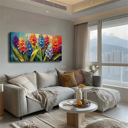 Vibrant Tulips Blue Purple Wall Art Canvas Office Home Room Framed 120x60cm - Bella Home Decor
