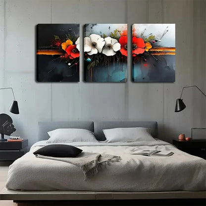 3pcs Modern Abstract Red White Flowers Perfect Wall Art Canvas Unframed - High Quality Print 100% Australian Made Wall Canvas