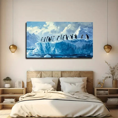 Penguins On Iceberg Snowy Wall Art Canvas Office Home Room Framed 120x60cm