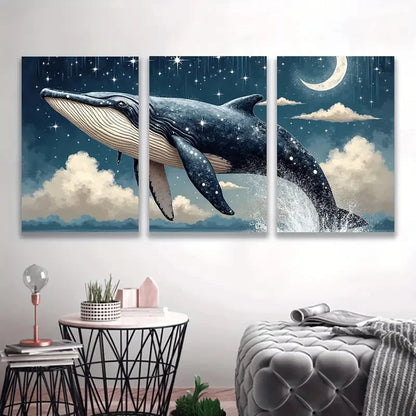3pcs Majestic Whale Head with Starry Night Sky Wal1l Art Set Canvas Framed 40x60cm - High Quality Print 100% Australian Made Wall Canvas Ready to Hang