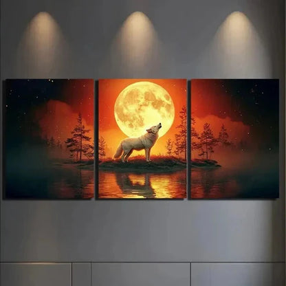 3pcs Howling Wolf on Moonlit Night Wall Art Canvas Unframed – High Quality Print 100% Australian Made Wall Canvas