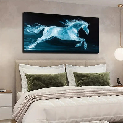Dynamic Blue Horse Swirling Wall Art Canvas Office Home Room Framed 120x60cm - Bella Home Decor