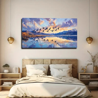 A Group Of Birds On The Lake Wall Art Canvas Office Home Room Framed 120x60cm