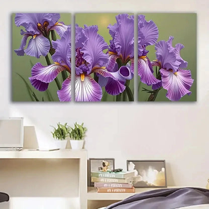 3pcs Purple Iris Floral Botanical Art Scene Wall Art Set Canvas Framed 50x70cm - High Quality Print 100% Australian Made Wall Canvas Ready to Hang