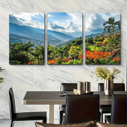 3pcs Medellin Travel Colombia Botanical Perfect Wall Art Set Canvas Framed 50x70cm - High Quality Print 100% Australian Made Wall Canvas Ready to Hang