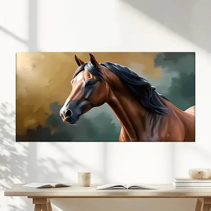 Horses Brown Manes Wall Art Canvas Office Home Room Framed 120x60cm