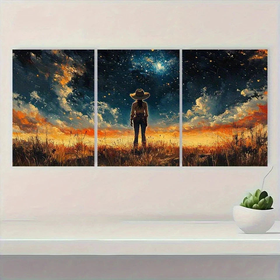 3pcs Vintage Western Cowboy Cowgirl Metal Print Ready to Hang Art - Bella Home Decor
