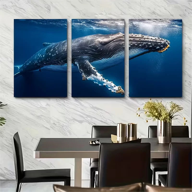 3pcs Playful Humpback Whale Metal Print Ready to Hang Art