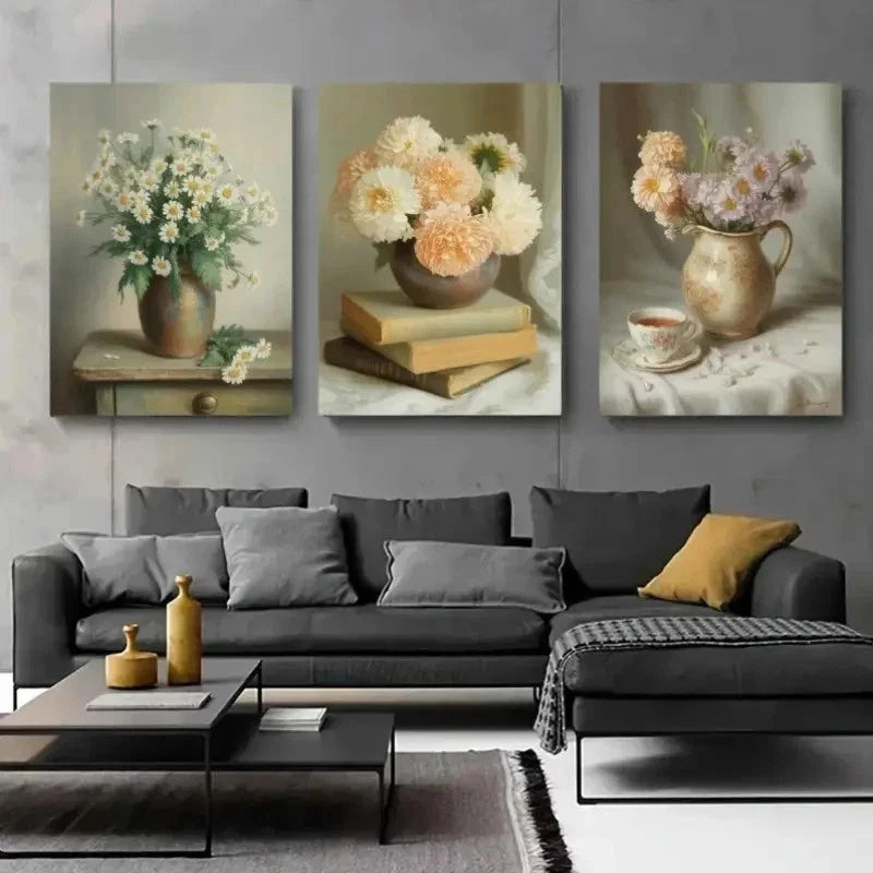 3pcs Vintage Still Life Canvas    Wall Art Set Canvas Framed 40x60cm - High Quality Print 100% Australian Made Wall Canvas Ready to Hang