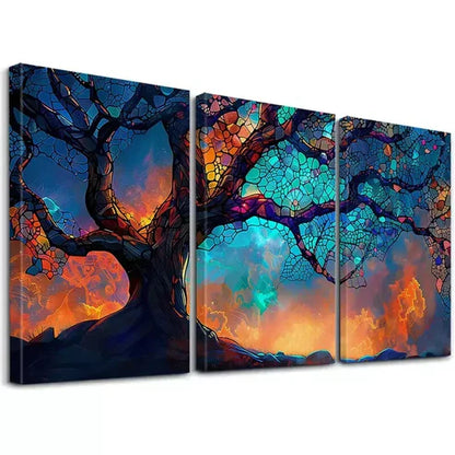 3pcs Abstract Fiery Dreamscape Cosmic Tree   Art Set Canvas Unframed - High Quality Print 100% Australian Made Wall Canvas - Bella Home Decor