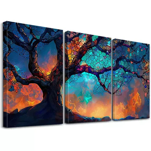3pcs Abstract Fiery Dreamscape Cosmic Tree Art Set Canvas Unframed - High Quality Print 100% Australian Made Wall Canvas