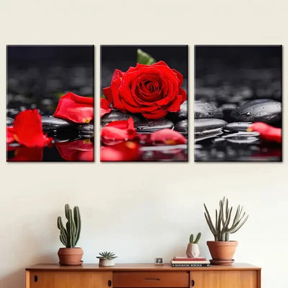 3pcs Red Roses Black And White Artistic Perfect Wall Art Set Canvas Framed 40x60cm - High Quality Print 100% Australian Made Wall Canvas Ready to Hang - Bella Home Decor