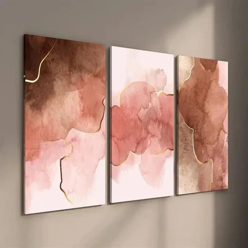 3pcs Abstract Pink Texture Golden Line Wall Art Set Canvas Unframed - High Quality Print 100% Australian Made Wall Canvas