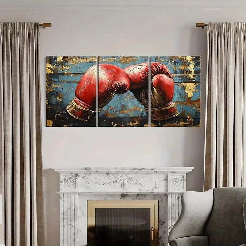 3pcs Boxing Gloves Retro Competitive Wall Art Set Canvas Framed 40x60cm - High Quality Print 100% Australian Made Wall Canvas Ready to Hang - Bella Home Decor