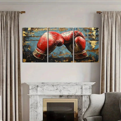3pcs Boxing Gloves Retro Competitive Wall Art Set Canvas Framed 40x60cm - High Quality Print 100% Australian Made Wall Canvas Ready to Hang - Bella Home Decor