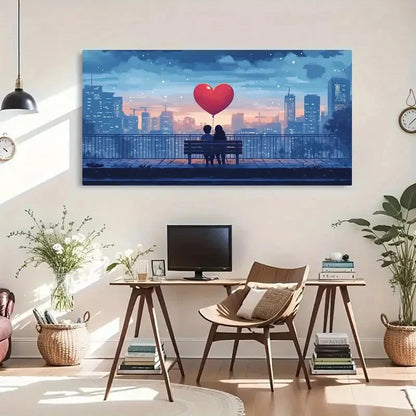 Romantic Cityscape Love Night Wall Art Canvas Office Home Room Framed 120x60cm - Bella Home Decor