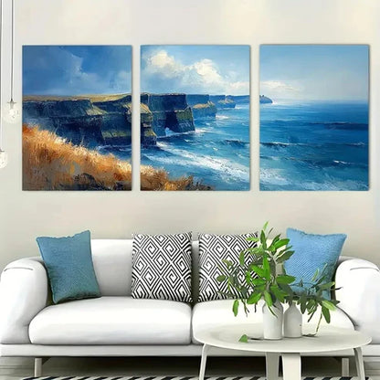 3pcs Cliffs Of Moher Dramatic Landscape Wall Art Set Canvas Unframed - High Quality Print 100% Australian Made Wall Canvas - Bella Home Decor