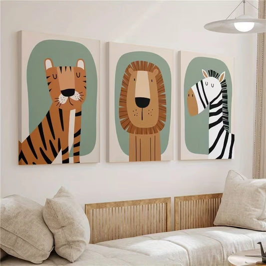 3pcs Jungle Animal Lion Tiger Zebra Wall Art Set Canvas Framed 40x60cm - High Quality Print 100% Australian Made Wall Canvas Ready to Hang