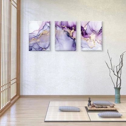 3pcs Modern Purple and Gold Alcohol Ink Wall Art Set Canvas Framed 50x70cm - High Quality Print 100% Australian Made Wall Canvas Ready to Hang