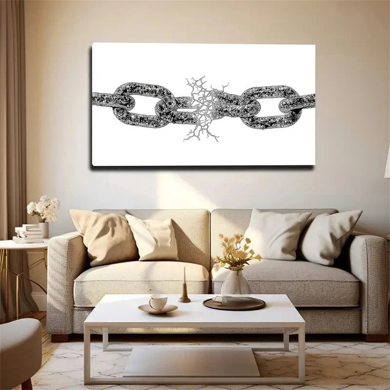 Black And White Abstract Chain Wall Art Canvas Office Home Room Framed 120x60cm