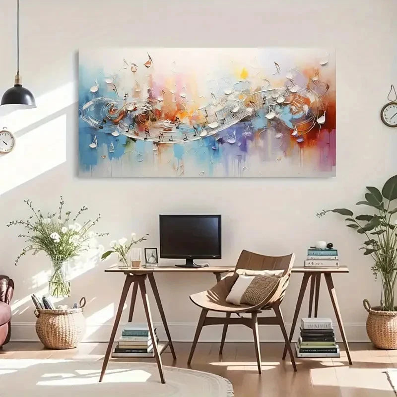 Abstract Music Notes Vibrant Wall Art Canvas Office Home Room Framed 120x60cm - Bella Home Decor