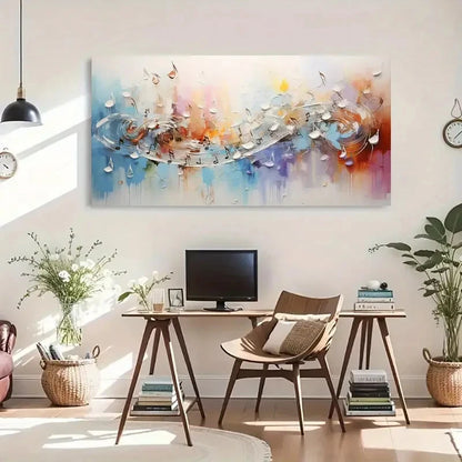 Abstract Music Notes Vibrant Wall Art Canvas Office Home Room Framed 120x60cm - Bella Home Decor