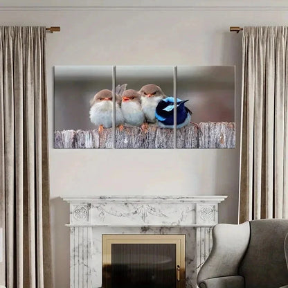 3pcs Animals White Brown & Blue Birds Pets Wall Art Set Canvas Framed 50x70cm - High Quality Print 100% Australian Made Wall Canvas Ready to Hang - Bella Home Decor