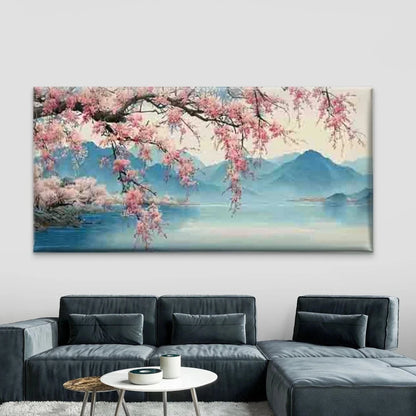 Cherry Blossom & Mount Fuji Wall Art Canvas Office Home Room Framed 120x60cm