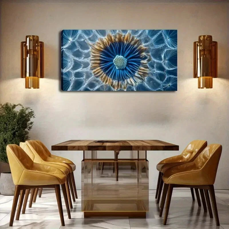 Minimalist Blue Golden Manda Wall Art Canvas Office Home Room Framed 120x60cm - Bella Home Decor