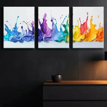 3pcs Colorful Splashes of Liquid Paint Perfect Wall Art Set Canvas Unframed - High Quality Print 100% Australian Made Wall Canvas - Bella Home Decor