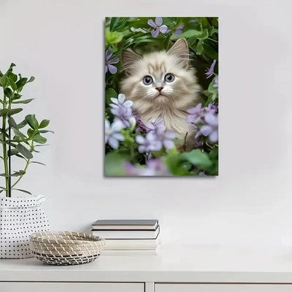 Beautiful Cute Ragdoll Kitten with Flowers Painting 40x60cm Metal Print Ready to Hang - Bella Home Decor