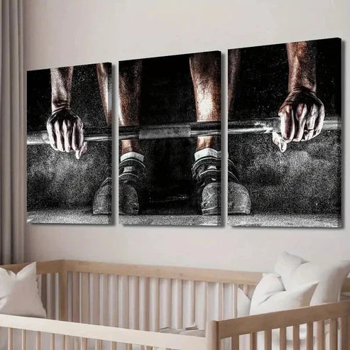 3pcs Weightlifting Man in Gym Decor Wall Art Set Canvas Unframed - High Quality Print 100% Australian Made Wall Canvas
