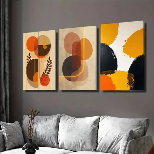 3pcs Abstract Geometric Vibrant Orange, Brown Art Set Canvas Unframed - High Quality Print 100% Australian Made Wall Canvas - Bella Home Decor