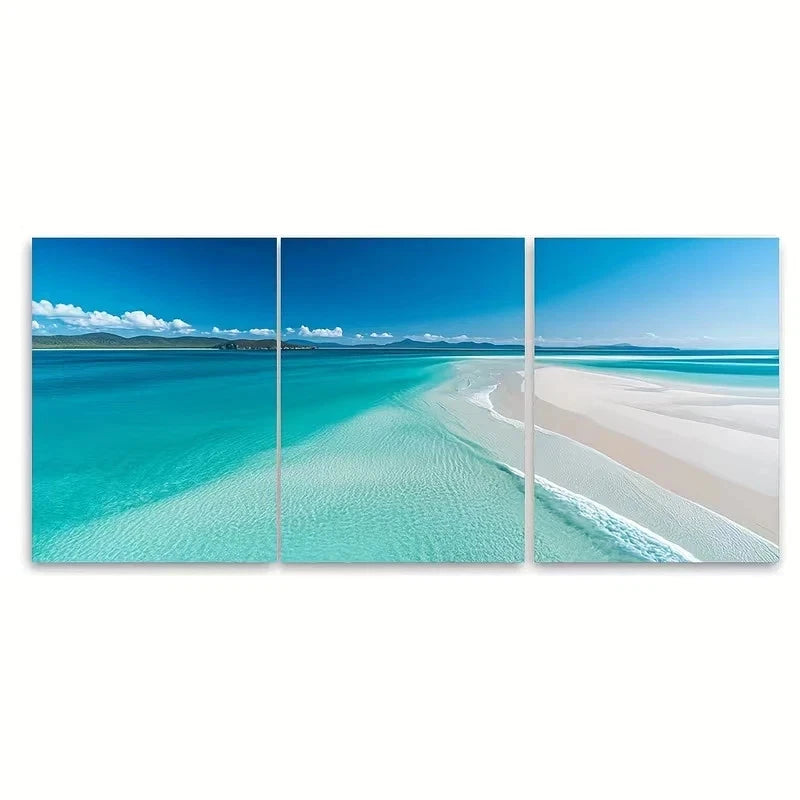 3pcs Whitehaven Beach Australia Wall Art Set Canvas Framed 50x70cm - High Quality Print 100% Australian Made Wall Canvas Ready to Hang