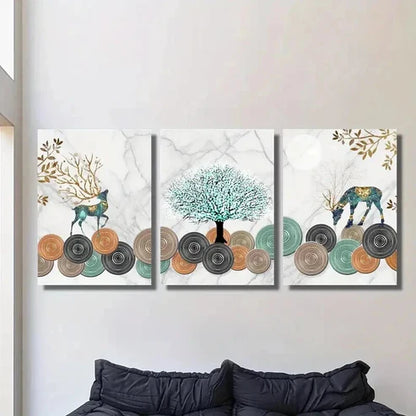 3pcs Ginkgo Leaf Golden Geometric Elk Wall Art Set Canvas Unframed - High Quality Print 100% Australian Made Wall Canvas