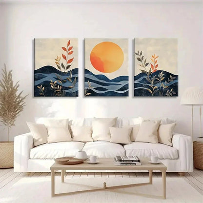 3pcs Sun & Plant Silhouettes Modern Metal Print Ready to Hang Art - Bella Home Decor