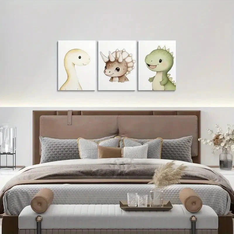 3pcs Cute Animal Dinosaur Series Metal Print Ready to Hang Art - Bella Home Decor