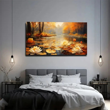 Warm For Lotus Pond Lotus Wall Art Canvas Office Home Room Framed 120x60cm