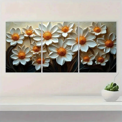 3pcs Flower Art Beige Art Daisy Art LP Wall Art Set Canvas Framed 50x70cm - High Quality Print 100% Australian Made Wall Canvas Ready to Hang - Bella Home Decor
