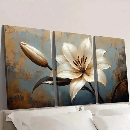 3pcs Beige & Blue Floral Wall Decor  BB    Wall Art Set Canvas Framed 60x90cm - High Quality Print 100% Australian Made Wall Canvas Ready to Hang - Bella Home Decor