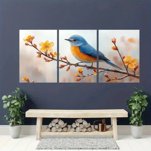 3pcs Blue Bird Watercolor Minimalist Perfect Wall Art Canvas Unframed - High Quality Print 100% Australian Made Wall Canvas - Bella Home Decor