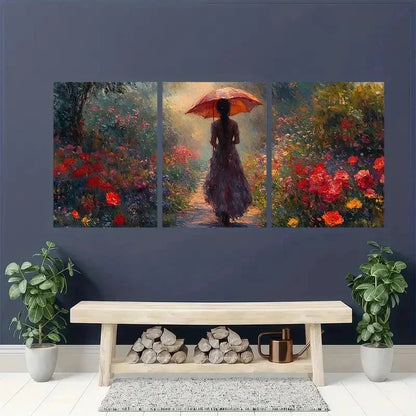 3pcs Morning Stroll Gardens Giverny Fine Perfect Wall Art Set Canvas Framed 50x70cm - High Quality Print 100% Australian Made Wall Canvas Ready to Hang