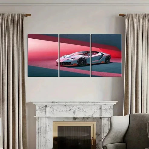 3pcs Lamborghini in Red & Blue Background Wall Art Canvas Unframed - High Quality Print 100% Australian Made Wall Canvas